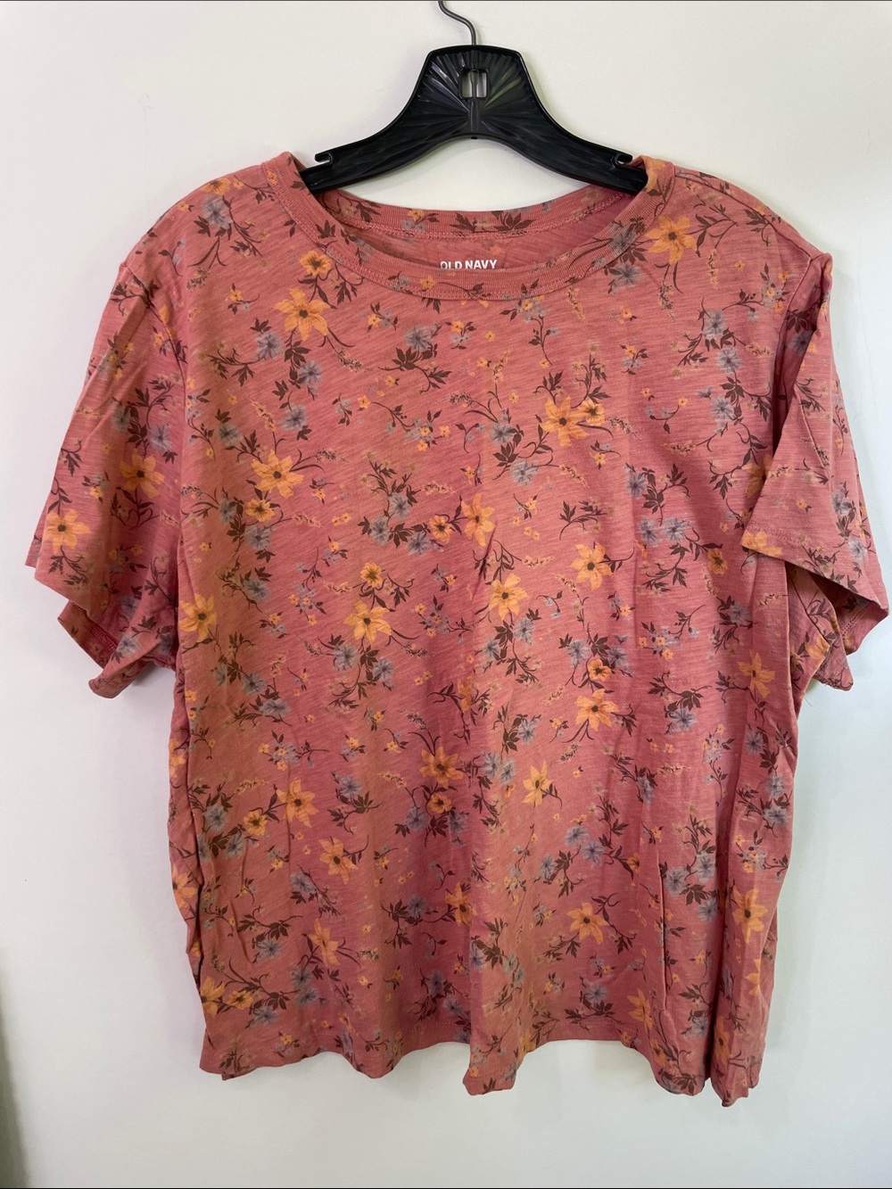 Old Navy Everywear Dusty Rose Floral Crew Neck Short Sleeve Floral Print Tee 2X